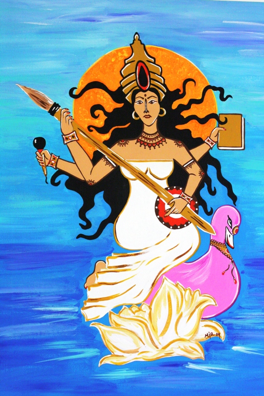 Goddess Saraswati - Acrylic on stretched canvas, in Goddess and Warrior  Series